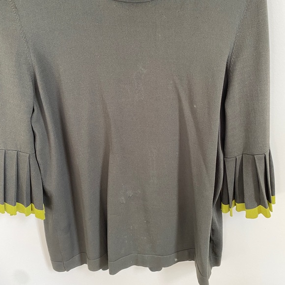 COS Pleated Bell-Sleeve Crew Neck Top- Army Green - Picture 5 of 8